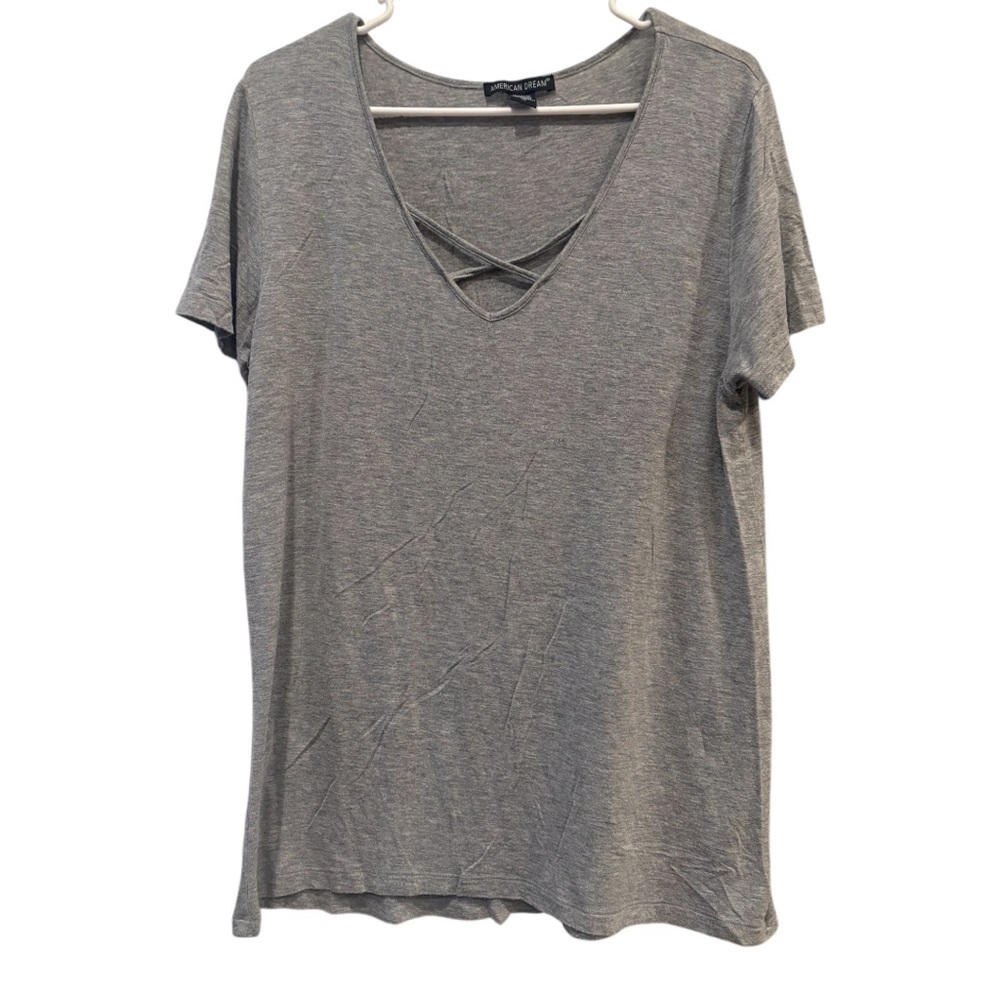 American Dream Heather Gray V-Neck Tee, 1X